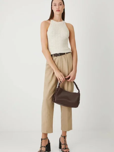 Панталон с лен Medicine с кройка тип чино със стандартна талия бежово