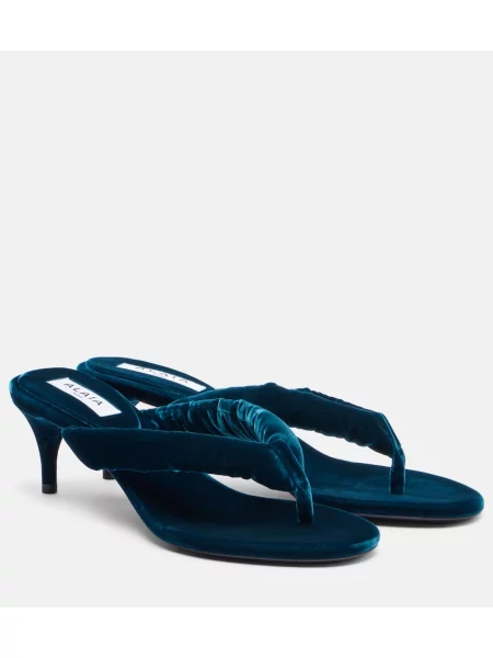 Chiloți tanga Alaïa de catifea albastru