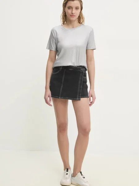 Answear Lab szorty jeansowe gładkie high waist czarny