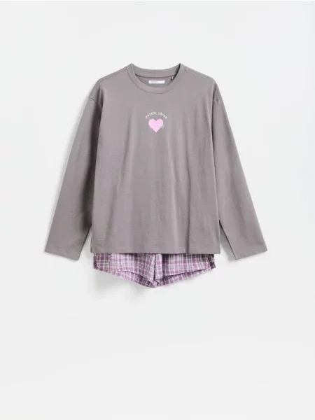 Reserved Pijama din două piese cu conținut ridicat de gri-neutru gri
