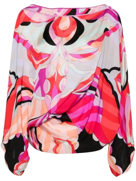 Top Pucci de mătase cu imagine cu imprimeu geometric roz