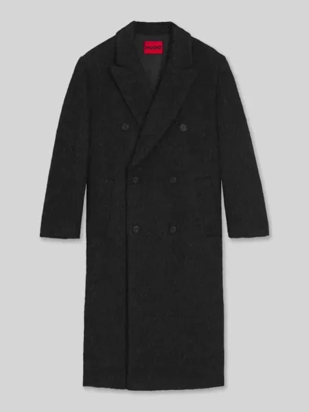 Płaszcz wełniany o kroju relaxed fit z dodatkiem wełny z alpaki model Hugo czarny