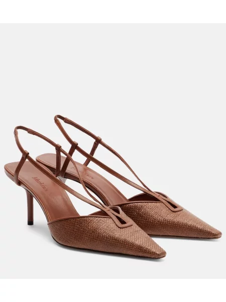 Pantofi cu toc Max Mara din piele slingback maro