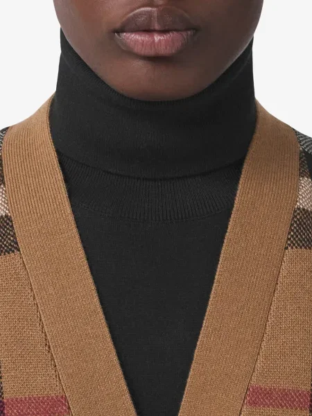 Cardigan Burberry de lână în carouri maro