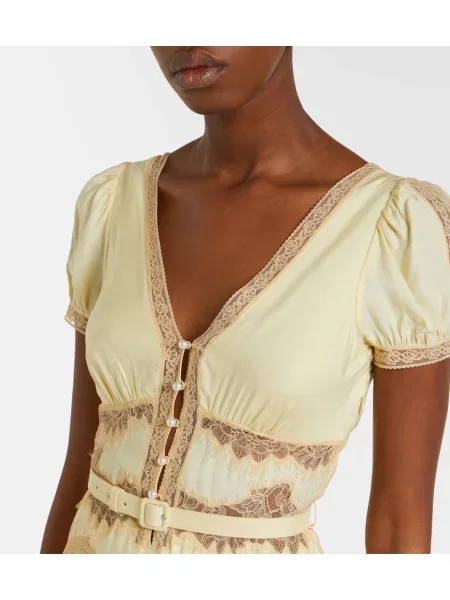 Rochie midi Self-portrait din dantelă galben