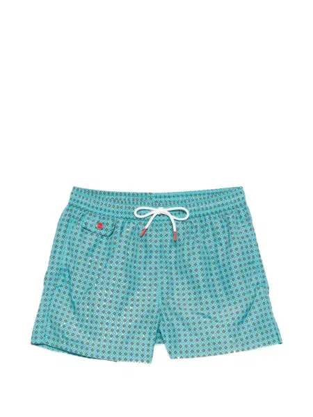 Slip de baie Kiton cu imagine cu imprimeu geometric albastru