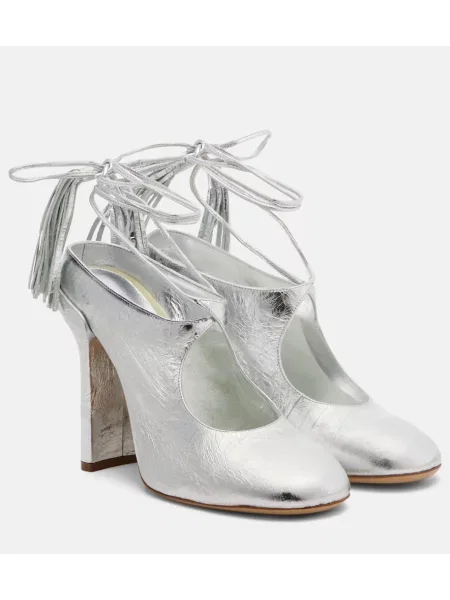 Usnjene mules Dries Van Noten srebrna