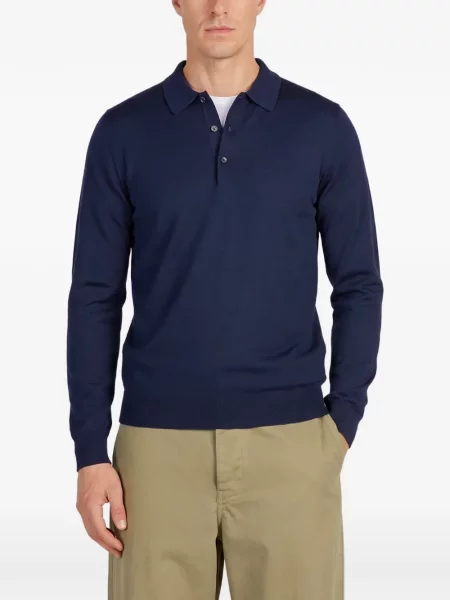 Tricou polo John Smedley de lână albastru