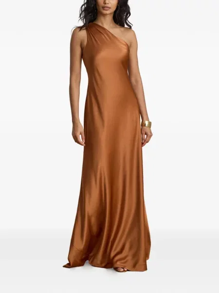 Rochie maxi Lauren Ralph Lauren cu un umăr gol maro