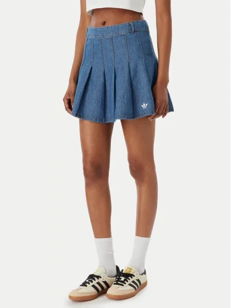 Sukně adidas Denim Pleated Skirt Indigo Denim 34 modré