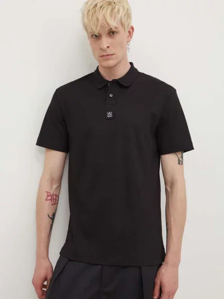 Bombažen polo HUGO črna