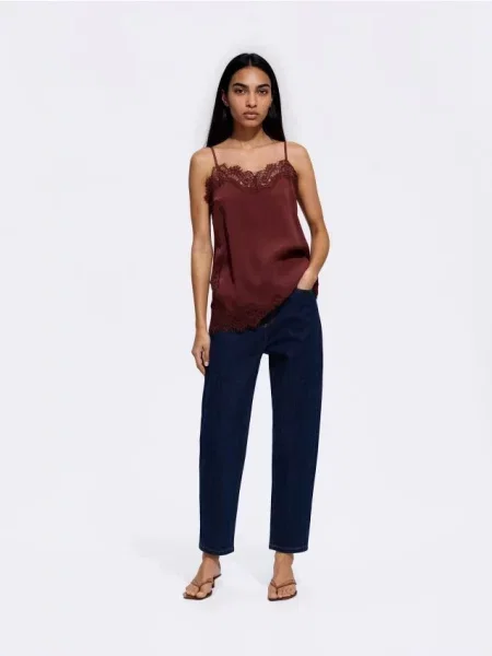 Reserved Blugi mom slim fit metalizat albastru