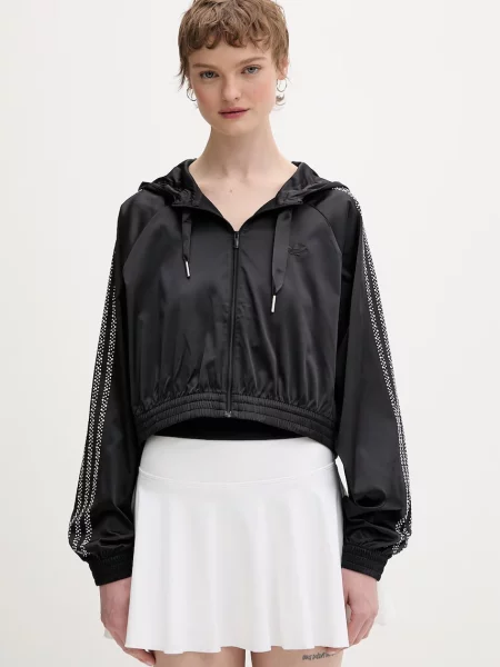 PEARL CROP BLUZA Z KAPTUREM Z SUWAKIEM czarna