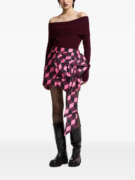 Fusta mini Essentiel Antwerp cu funde cu imprimeu geometric drapată roșu