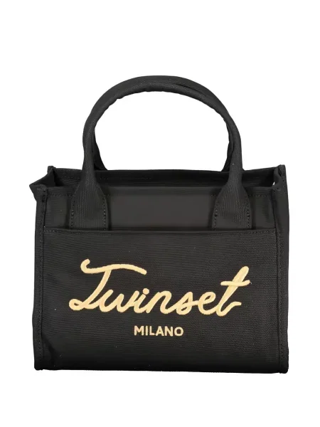 Geantă shopper Twinset cu broderie din canvas negru