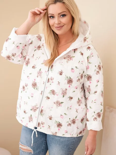 Geacă Kesi Włoski cu model floral alb
