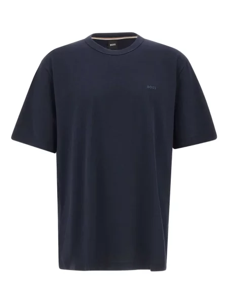 Tricou Boss cu broderie cu decolteu în U albastru