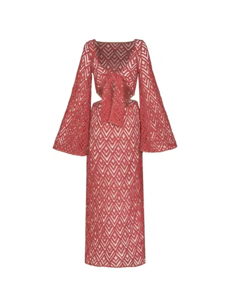 Haftowana sukienka midi Johanna Ortiz do kolan garniturowa czerwona