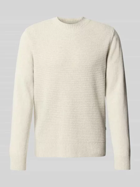 Sweter z dzianiny z żywej wełny z fakturowanym wzorem Maerz Muenchen biały