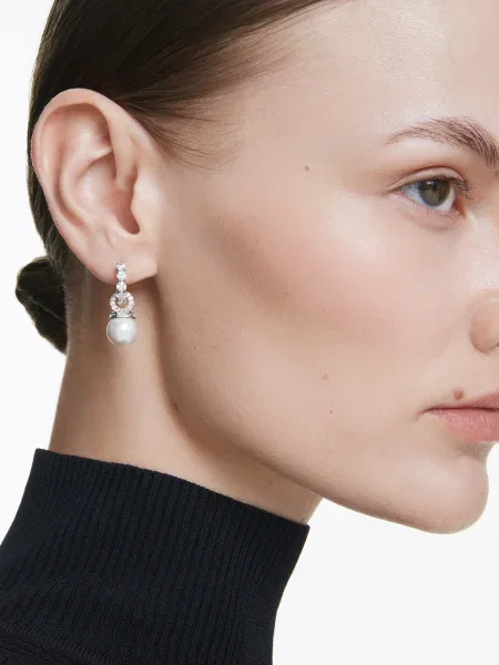 Swarovski Cercei argintiu / transparent / perlat alb