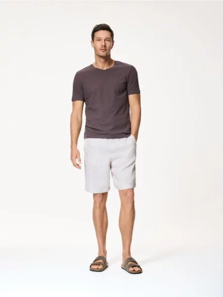 Reserved Футболка regular fit з льоном коричневий
