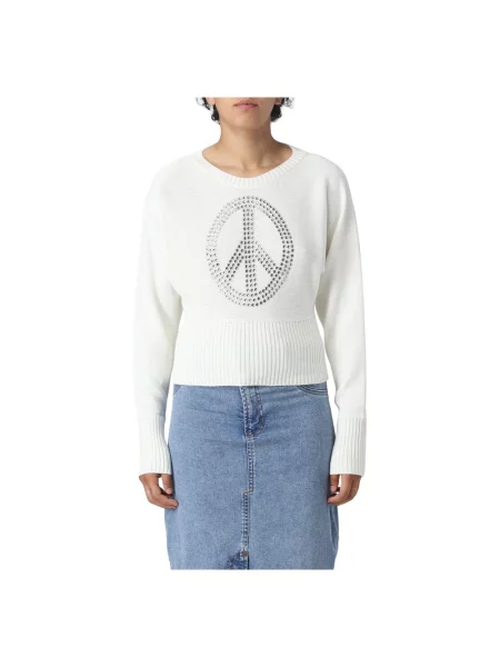 Sweter Moschino z okrągłym dekoltem elegancki biały