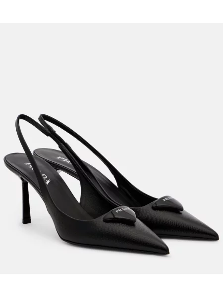 Pantofi cu toc Prada din piele slingback negru