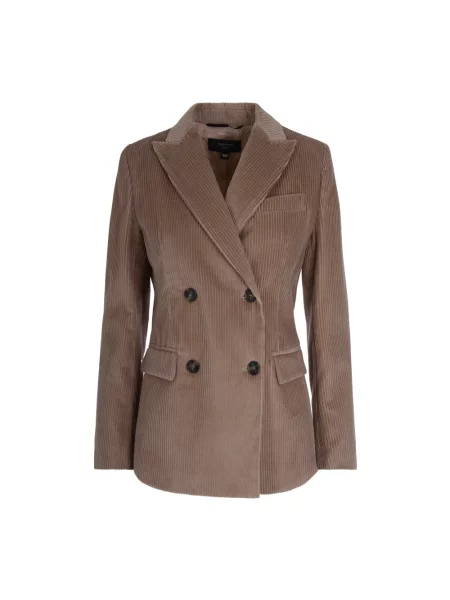 Weekend Max Mara marynarka sztruksowa KATANGA dwurzędowa gładka beżowy