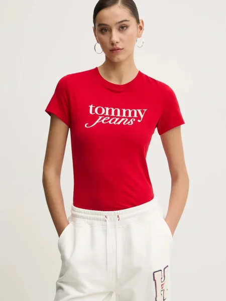 T-shirt o kroju slim fit z czystej bawełny z nadrukiem z logo Tommy Jeans czerwona