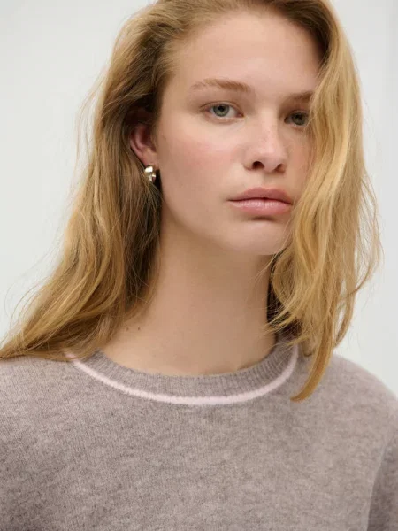 Sweter z kontrastowym detalem średni Teen XXS MANGO TEEN brązowy