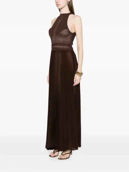 Maxi rochie maxi Twinset plisată de costum maro