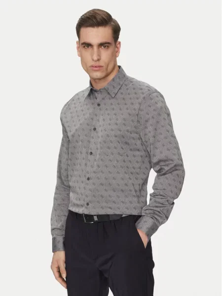 GUESS koszula biznesowa Mężczyźni Regular Fit wzorzysty M szary