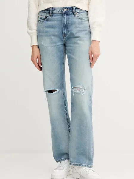 Дънки Calvin Klein Jeans със стандартна талия синьо