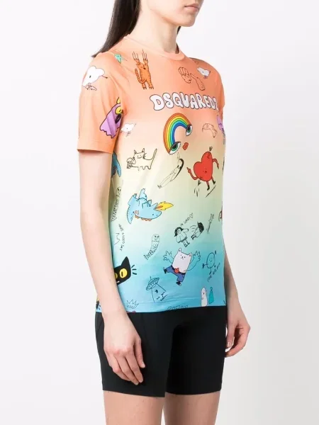 Koszulka Dsquared2 z nadrukiem gradientowa pomarańczowa