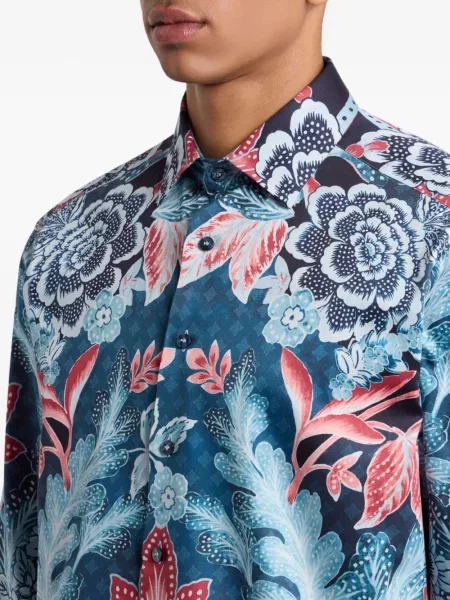 Cămașă Etro cu model floral cu imagine lungă albastru