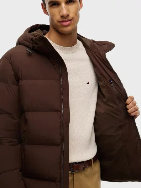 Пуховик Tommy Hilfiger с капюшоном коричневый