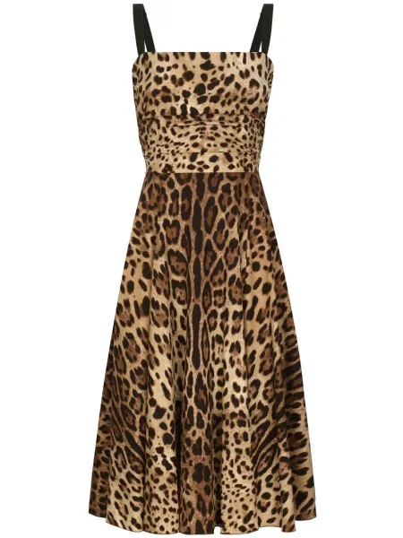 Rochie midi Dolce & Gabbana cu imagine cu model leopard până la genunchi maro