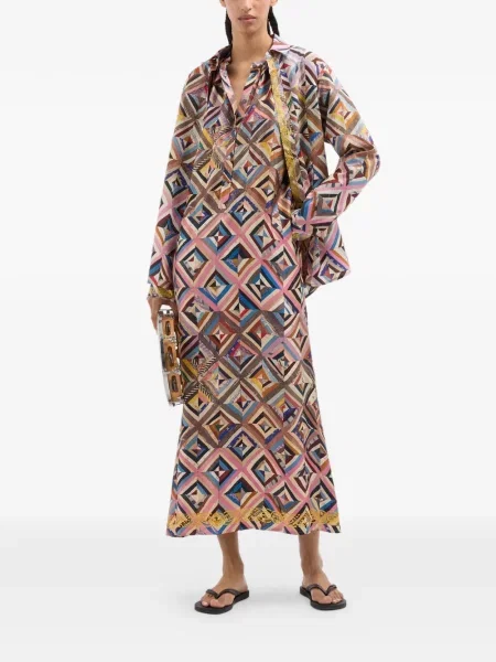 Rochie midi Pierre-louis Mascia cu imprimeu geometric până la genunchi de costum roz
