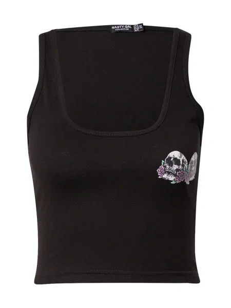 Nasty Gal Top negru mov orhidee / verde alb