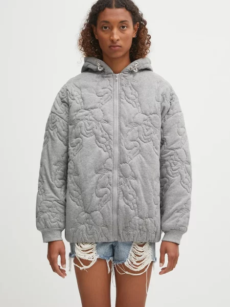 Fiorucci kurtka Kissing Angels Quilted przejściowa oversize szary