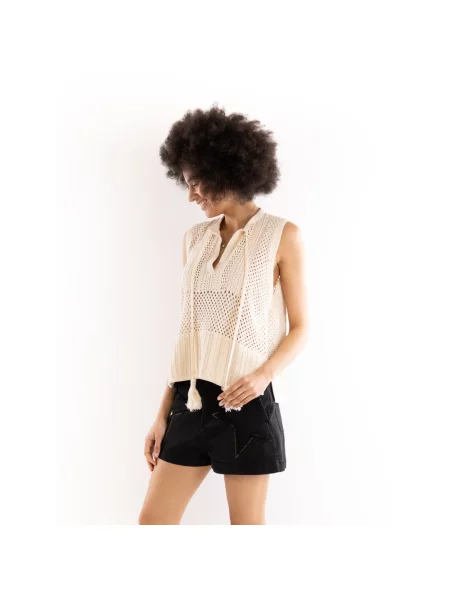 Sweter Akep na ramiączkach beżowy