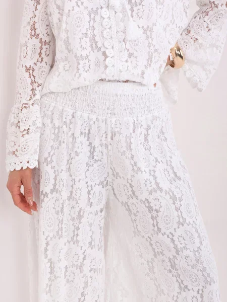 Pantaloni palazzo Italy Moda din dantelă alb