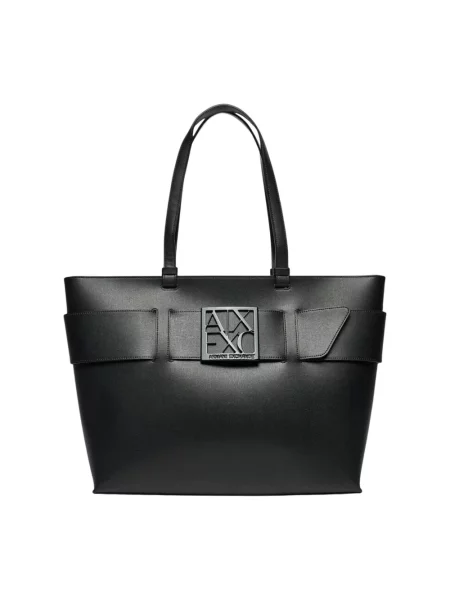Lniana shopperka Armani Exchange czarna
