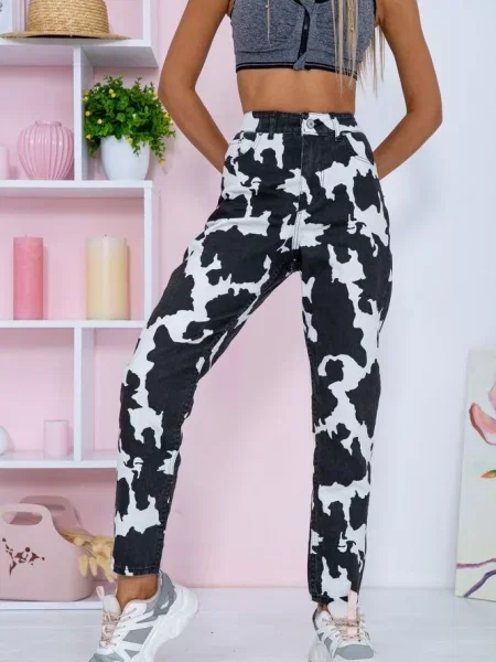 Джинси мом Ager білий/чорний білі