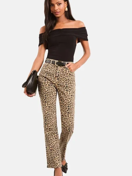 Lipsy Jeans brocart / maro cappuccino negru