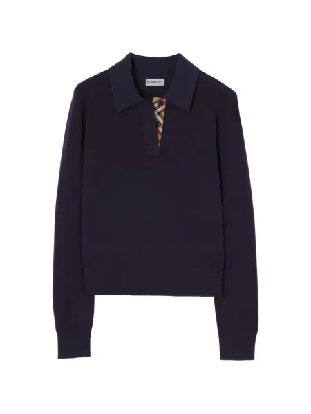 Lung tricou polo Burberry de lână violet