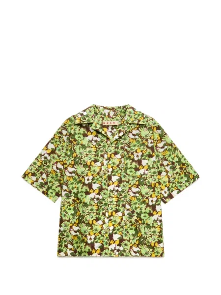 Cămașă Marni cu model floral cu imagine din poplin verde