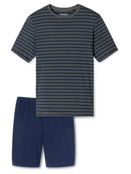 SCHIESSER Pyžamo dlouhé Casual Essentials modrá / šedá černá