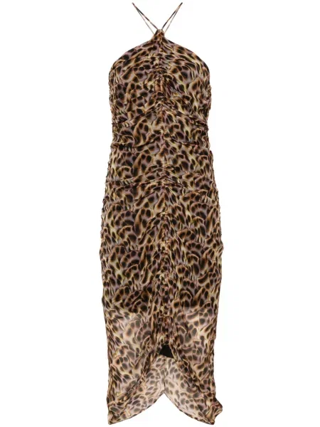 Rochie midi Marant Etoile cu imagine cu model leopard maro