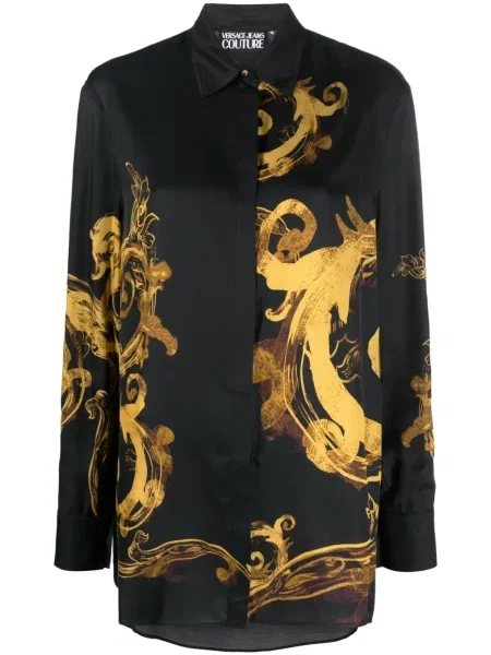 Cămașă Versace Jeans Couture din satin cu imagine negru